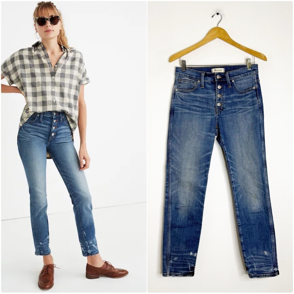 Madewell Slim Straight Jeans Distressed Denim Size 27